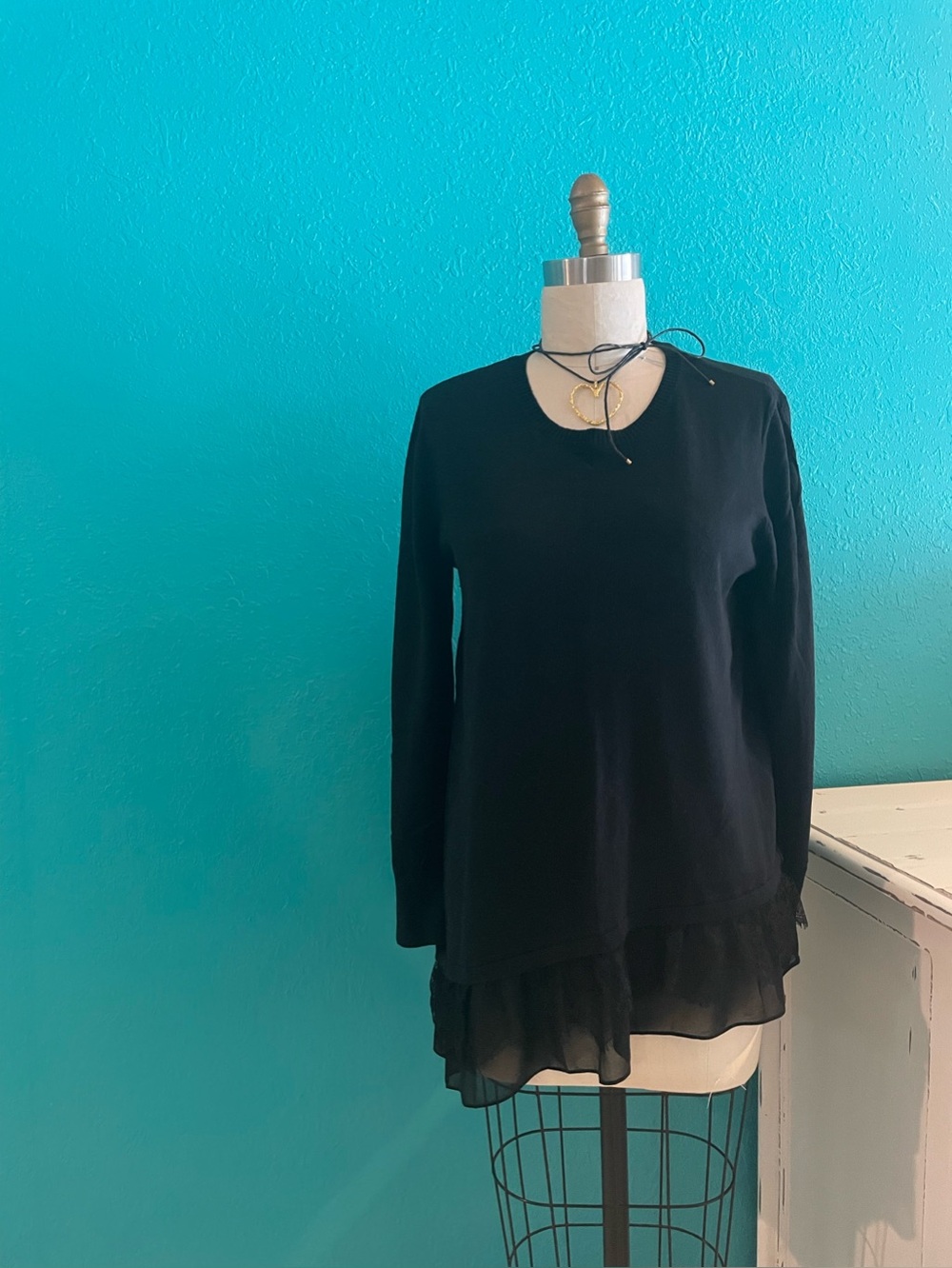 Vintage Anthropologie Asymmetrical Lace hemmed sweater
